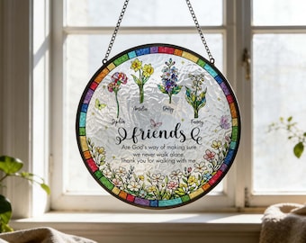 Personlig solfångare för födelseblomma, anpassad glasfönsterhängande för vänner, present till mor och dotter, blomsterdekoration
