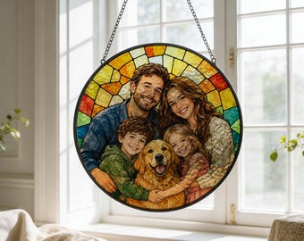 Personalized Family Photo Suncatcher, Custom Family Portrait Water Ripple Glass Hanging, Housewarming Gift for Mom Dad Grandparents