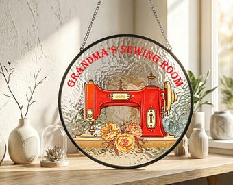 Personalized Sewing Suncatcher, Custom Stained Glass Sewing Room Window Hanging, Seamstress Gift, Quilter Gift For Craft Lovers