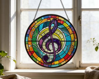Musikgeschenk aus Buntglas, Fensterdekoration mit Violinschlüssel für Musiker, Geschenk für Musiklehrer, Geburtstags- oder Weihnachtsgeschenk für Musikliebhaber