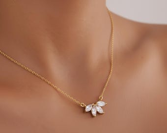 Marquise Diamond Necklace: Sterling Silver Marquise Necklace, Marquise Wedding Jewelry, Bridesmaid Jewelry, Flower Petal Diamond Necklace