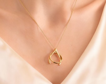 14k Gold Ring-Halter-Halskette: Sterlingsilber-Ring-Halter-Anhänger, Verlobungsring-Halter, Ring-Halskette, Ringhalter-Halskette