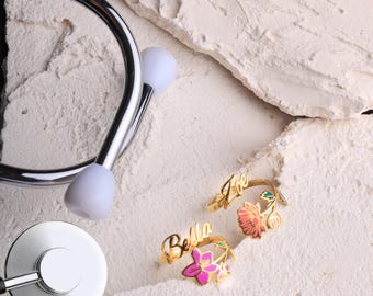 Personalized Stethoscope November Birthflower Name Tag, Stethoscope Charms with ID Accessories, Gift for Nurse, Doctor, Medical Assistant RN