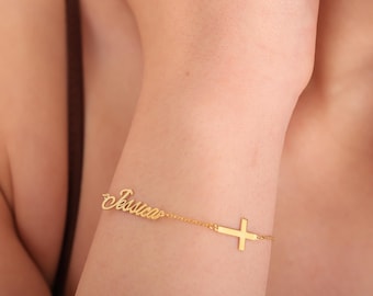 Cross Bracelet with Birthstone, Dainty Gold Cross Bracelet, Tiny Cross Bracelet, Confirmation Gift, Baptism Gift, Christmas Gift For Her
