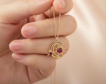 Collier pierre de naissance soleil et lune : collier soleil et lune en argent, pendentif soleil et lune, collier pierre de naissance lune et soleil personnalisé, cadeau octobre