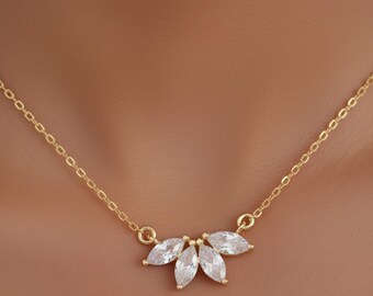 Marquise Flower Necklace: Sterling Silver Marquise Necklace, Gold Marquise Necklace, Flower Marquise Diamond Necklace, Marquise Jewelry