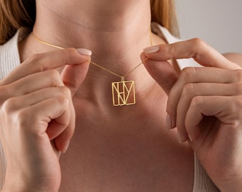Collier prénom en argent avec pierre de naissance : collier prénom logo personnalisé, collier monogramme personnalisé, collier prénom géométrique, cadeaux uniques
