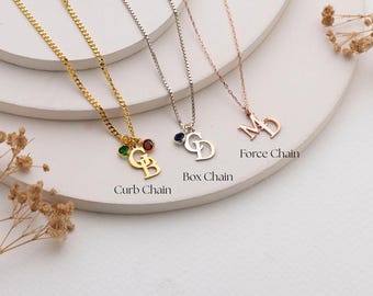 Collana personalizzata con doppia iniziale e pietra portafortuna, collana in argento con due lettere, collana con iniziale e pietra portafortuna, collana con iniziali intrecciate