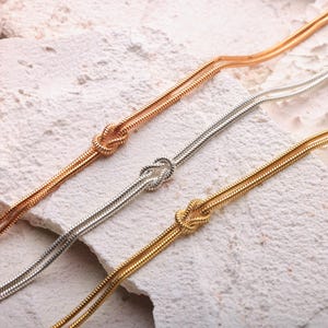 925 Silver Couples Bracelet, 14k Gold filled Knot Bracelet with Snake Chain, Mother Daughter Gift, Dainty Gold Bracelet, Friendship Bracelet
