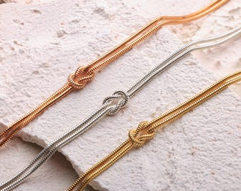 925 Silver Couples Bracelet, 14k Gold filled Knot Bracelet with Snake Chain, Mother Daughter Gift, Dainty Gold Bracelet, Friendship Bracelet