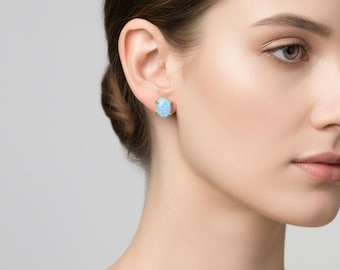 Dainty opal stud earrings : White opal studs - Tiny opal studs - Small opal earrings - Minimalist earrings - 14k Gold opal stud earring
