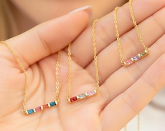 Baguette Birthstone Necklace, Family Birthstone Necklace, Personalized Gift, Mother's October Birthstone Jewelry, Christmas Gift For Mom