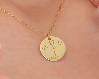 Cross Bible Verse Necklace, Silver Bible Verse Necklace, Cross Disc Necklace, Religious Necklace,  Bible Verse Jewelry, Christian Necklace