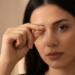 Auge von Ra Halskette mit Geburtsstein, Ägyptischer Schutz Schmuck, Sterling Silber Ankh Kreuz Anhänger, spirituelles Geschenk für Frauen