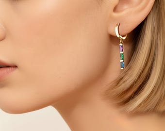Baguette Birthstone Earrings: Silver Birthstone Earrings, Multiple Birthstone, Family Birthstone Earrings, November December Birthstone