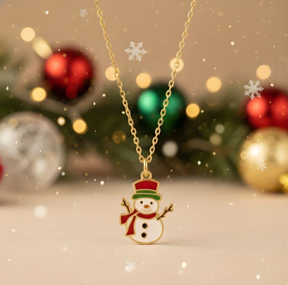 BKEPDY Collana Di Natale In Argilla Polimerica – Ciondoli Pupazzo Di Neve E Albero Con Campane – Gioielli A Tema Festivo Per Donne