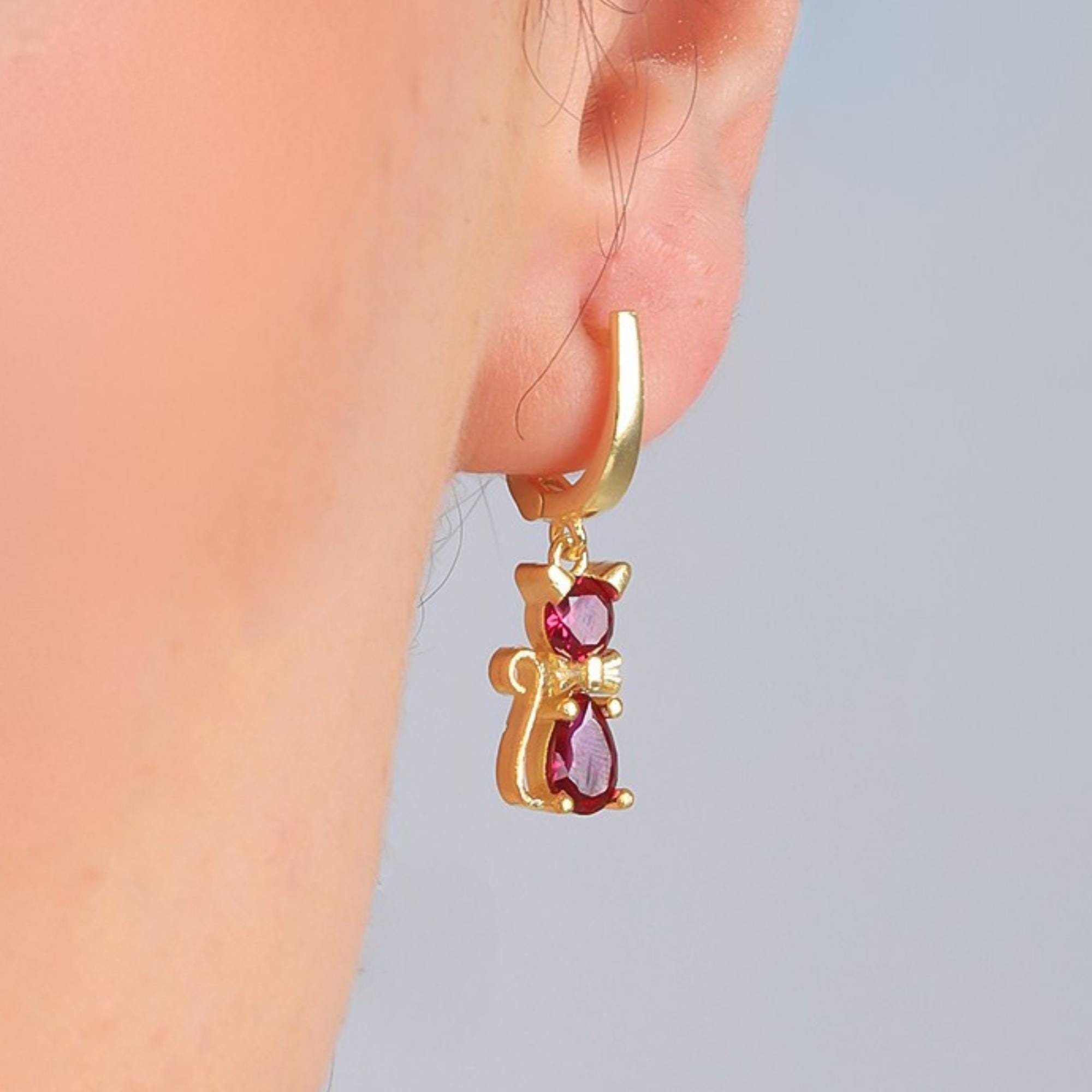 Orecchini Gattino Accucciato In Argento Sterling 925 - Gioielli Donna Con Chiusura A Farfallina, 9,5x5,5 Mm
