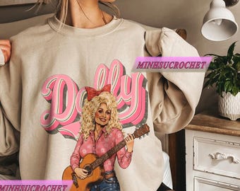 Koszulka retro Dolly w kolorze różowym, kowbojka z grafiką, prezent Dolly, bluza z kapturem, koszula country, koszula western dla kobiet, bluza z długim rękawem