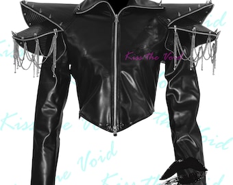 Punk Women’s Spikes Leather Jacket - Lady Gaga Inspired Vegan Leather Jacket - Real Leather Party Black Jacket For Women&#39;s - Gothic Cosplay