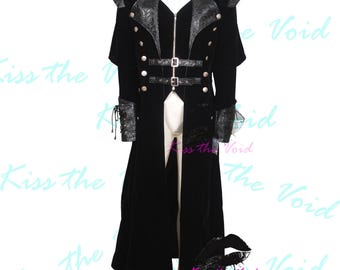 Velvet Gothic Trench Coat | Steampunk Vampire Military Jacket
