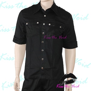 Gothic Half Sleeve Shirt - Black Button Up Short Sleeve Shirt - Industrial Goth Top - Alternative Fashion Men Shirt - Punk Rock Cotton Shirt