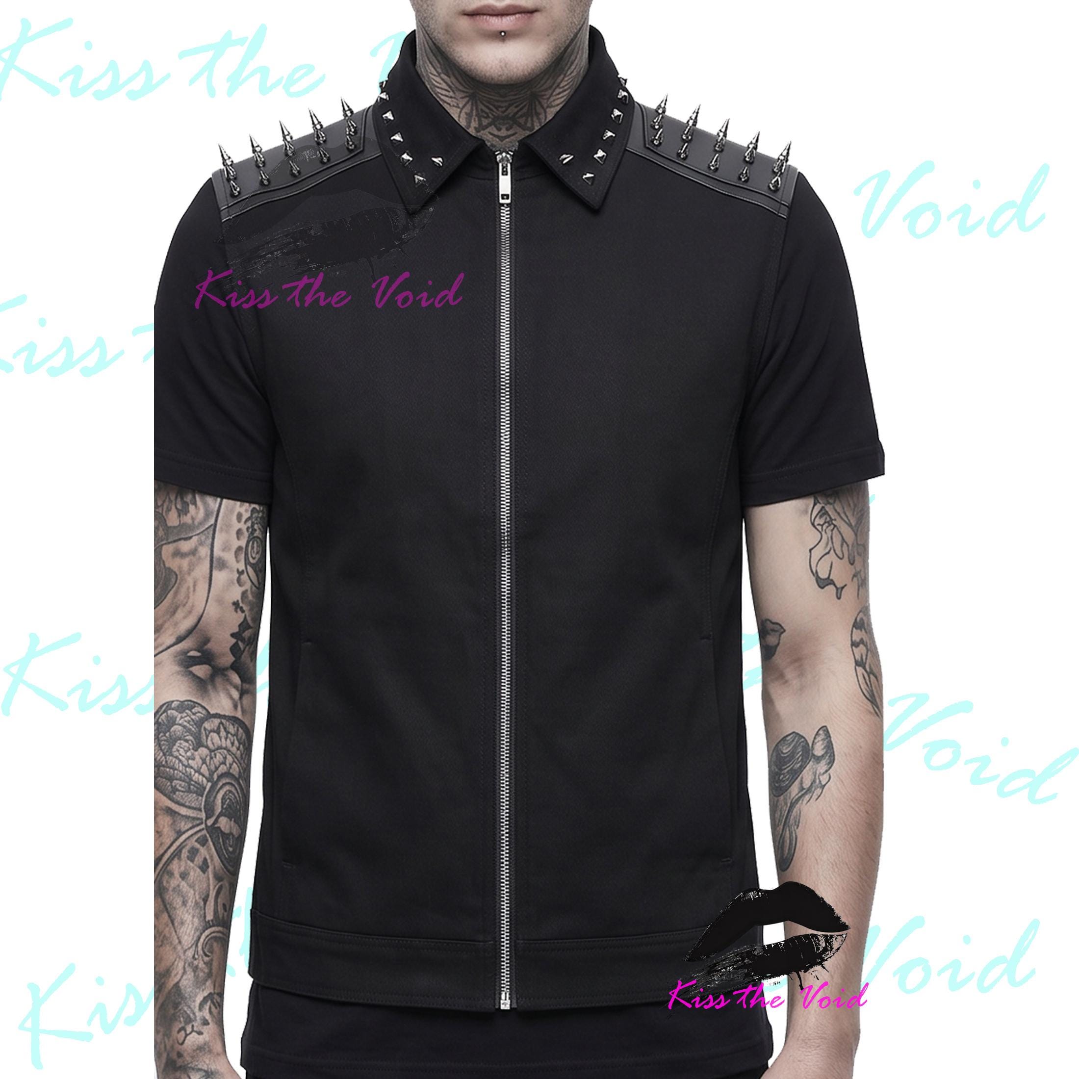 Gothic Spiked Shoulder Vest | Industrial Punk Zip Shirt With