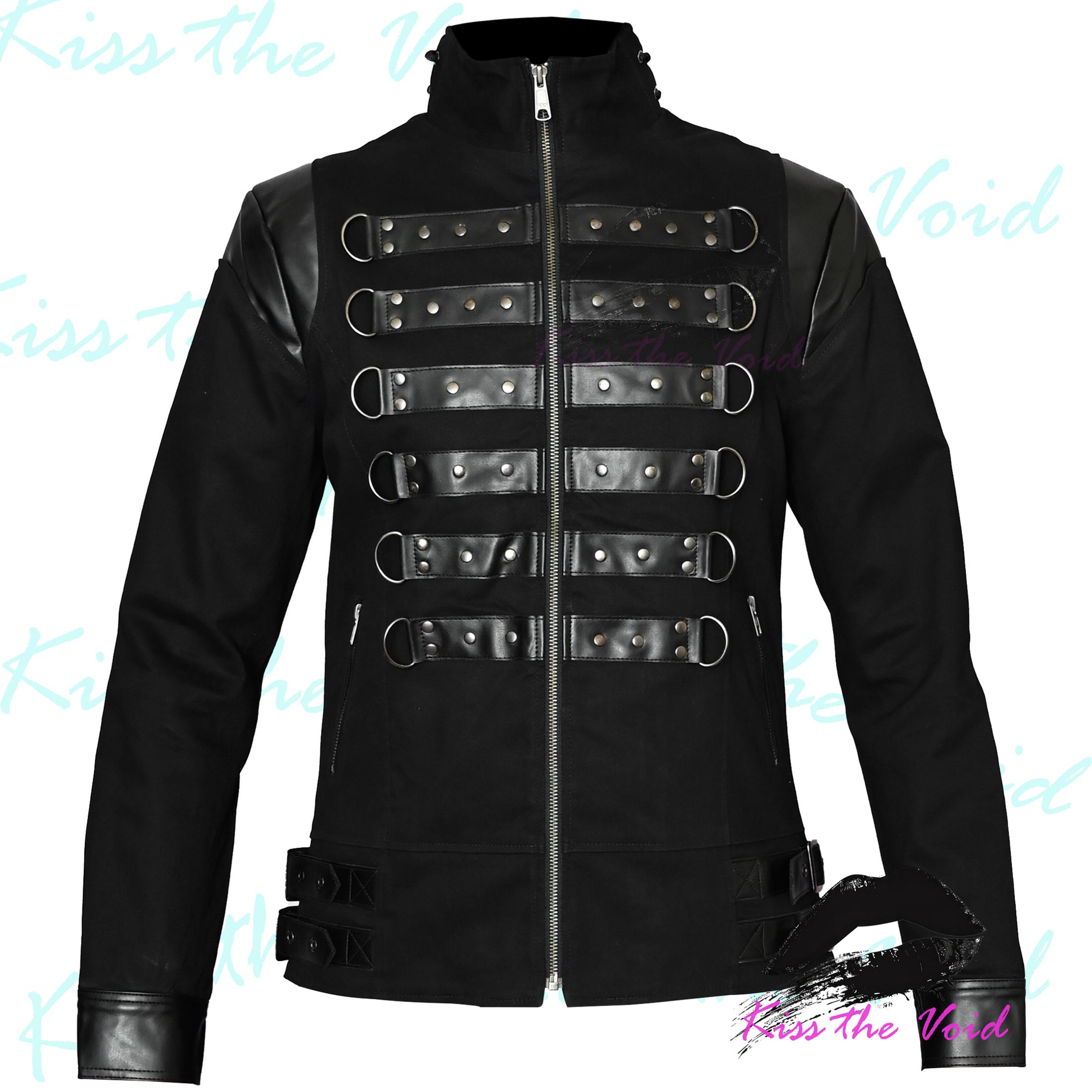 Badass Men’s Gothic Jacket - Military Style PU Leather Riders Jacket - Men’s Alternative Goth Jacket - Buckle Straps Lace Up Punk Jacket