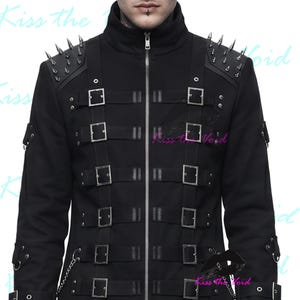 Gothic Spike Shoulder Long Coat Men | Industrial Cyber Goth Buckle Trench | Rivethead Apocalyptic Jacket Festival Wear - Punk Cosplay Coat