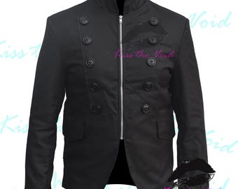Gothic Black Military Napoleon Jacket With Lace Trim | Wool Cotton