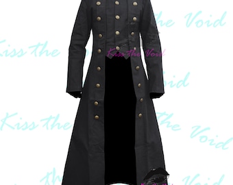 Pirates Long Gothic Coat For Men, Steampunk Victorian Black Coat, LARP Cosplay Trench Coat with Attached Vest, Halloween Costume Gothic wear