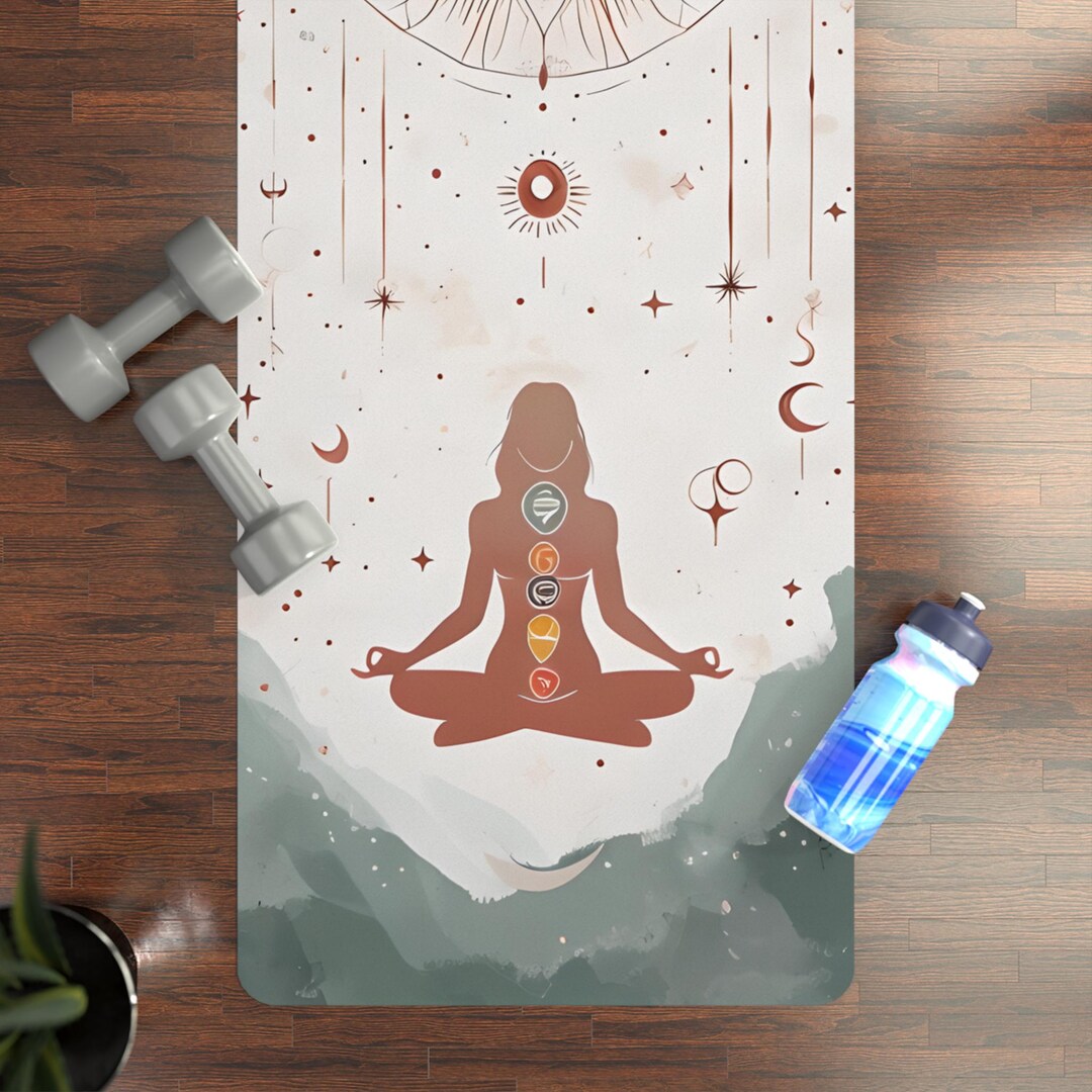 Boho Yoga Mat, Vertical Mandala Design With Celestial Elements ...
