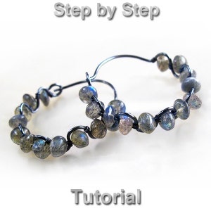 Earrings tutorial Hoops tutorial DIY hoops earrings Wire wrap tutorial Wire wrapped jewelry tutorial beading tutorial earrings pattern PDF
