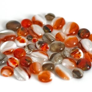 Geeloranje bruine handgemaakte cabines lot 44 stuks 90 COE Bullseye glasfusing kiezelstenen stippen frit ballen sieraden maken benodigdheden knutselen 2,65 oz