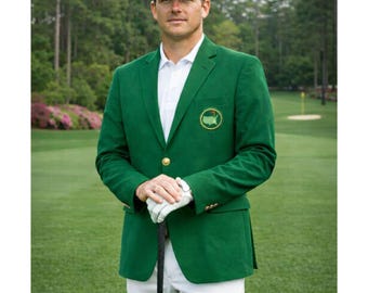 Męska zielona marynarka golfowa ze złotym guzikiem | Płaszcz turniejowy golfowy | Zielona marynarka golfowa | Zielona kurtka golfowa | Sportowa zielona marynarka