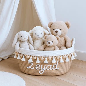 Boho Custom Name Basket – Personalized Cotton Rope Storage Bin – Bohemian Nursery Organizer – Baby Shower Gift – Toy Storage & Room Decor