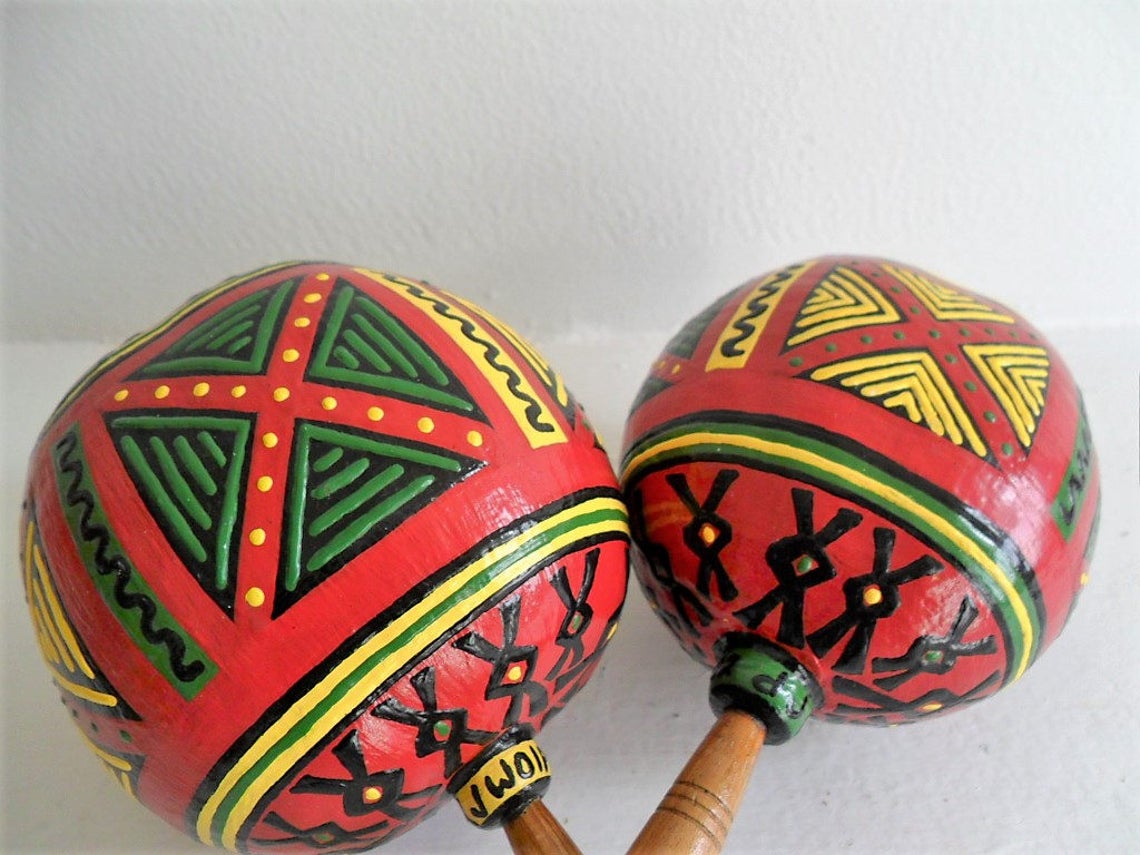 Decorative Wooden Maracas With AfricanInspired Design Etsy