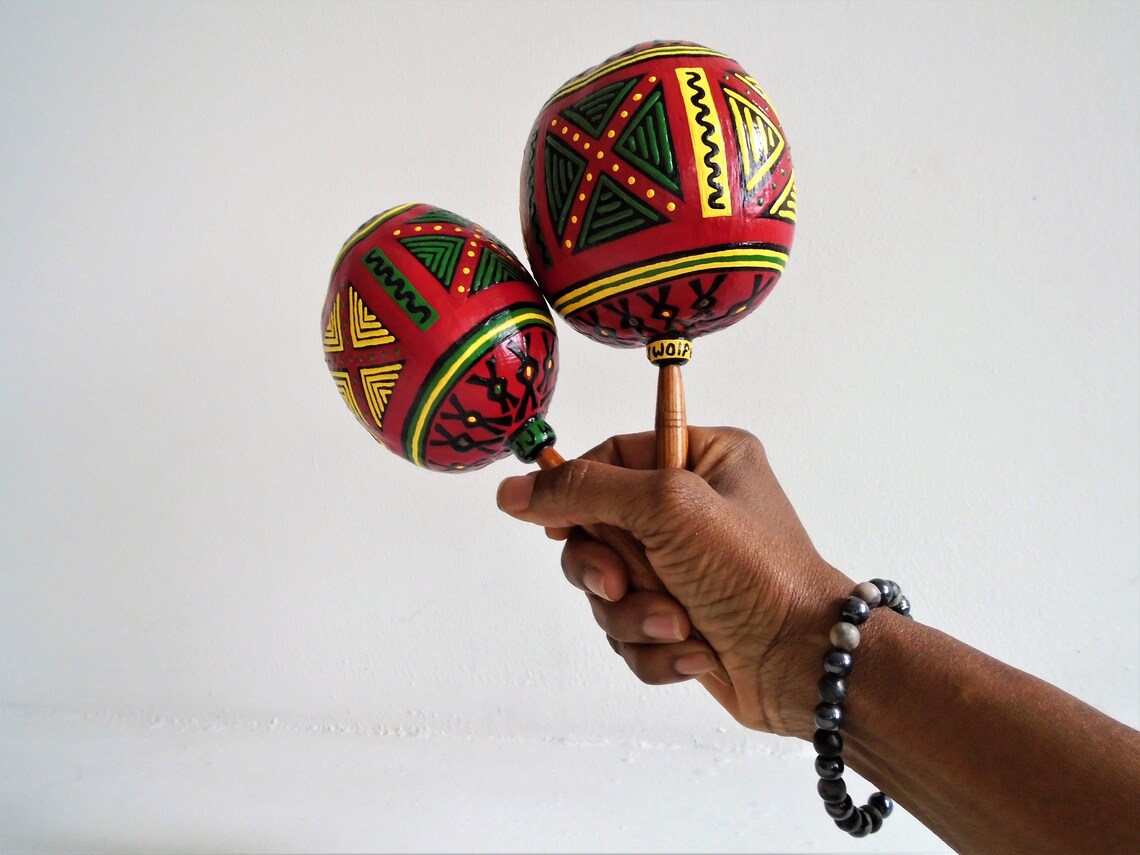 Decorative Wooden Maracas With AfricanInspired Design Etsy