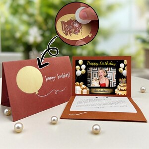 Carte d'anniversaire, carte à gratter surprise d'anniversaire, texte photo personnalisable, carte d'anniversaire personnalisée, cadeau d'anniversaire pour amis