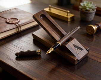 Juego de portalápices de madera grabado personalizado, expositor plegable a medida con pluma estilográfica, regalo para el Día de la Madre, jefe, profesor o graduación.