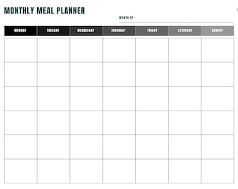 Monthly Meal Planner Printable – 5-Week Food Organizer | Grocery List & Notes | A4/US Letter PDF