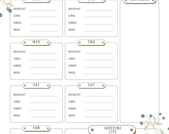 Afdrukbare wekelijkse maaltijdplanner – 7-daagse voedselorganisator | A4/US Letter pdf | Directe digitale download