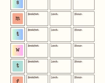 Minimalistische weekmaaltijdplanner afdrukbaar – 7-daags voedseldagboek en boodschappenlijst | Esthetische keukenopberger | Direct downloaden