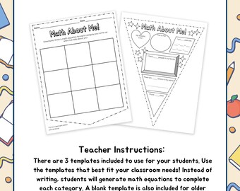 Math About Me Worksheet Printable | Back to School Activity for Grade 1-3 | Fun Math All About Me Page | First Week of School PDF