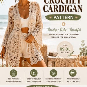 Modèle de gilet bohème au crochet | Modèle de gilet long en dentelle au crochet (PDF)