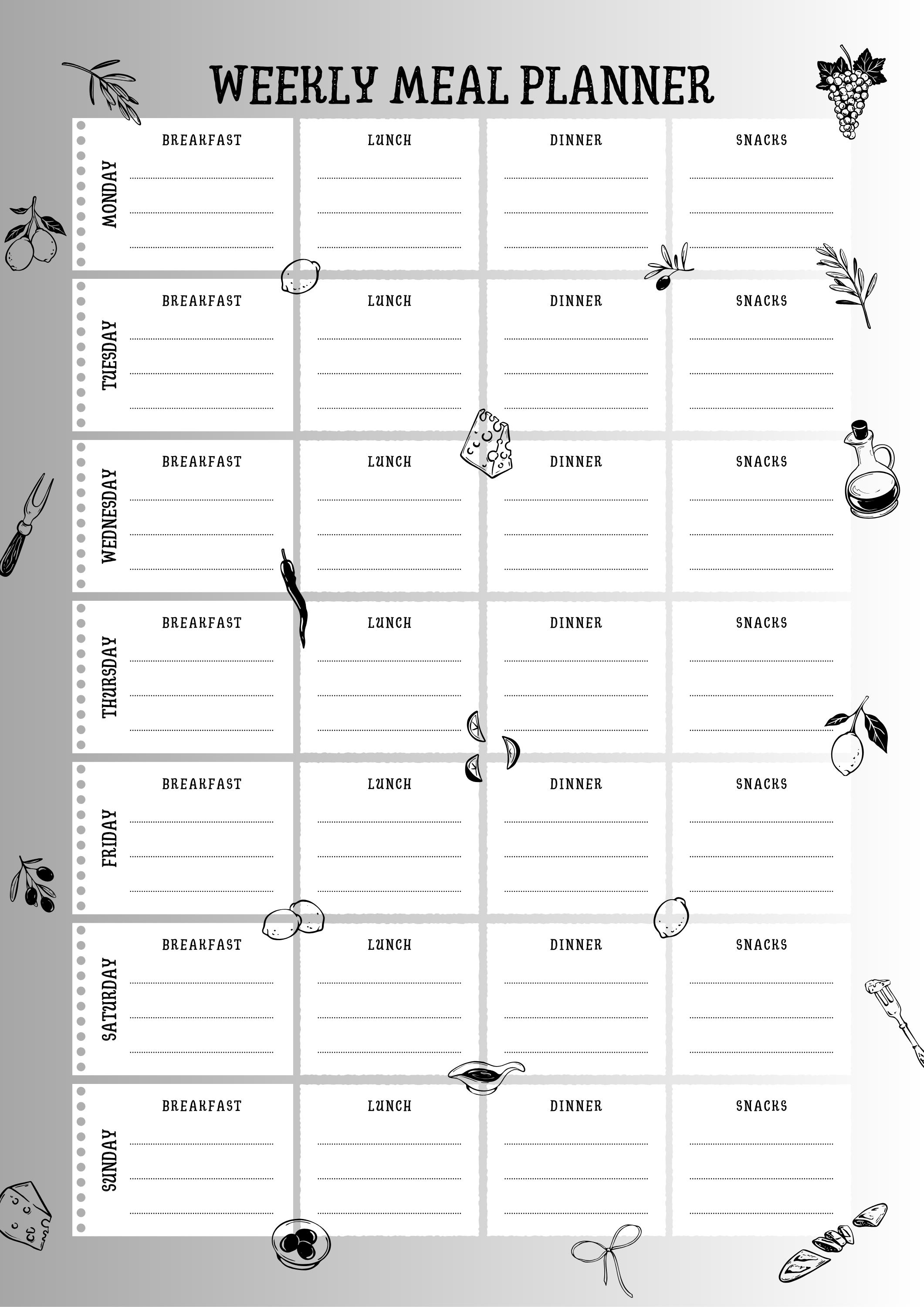 Afdrukbare wekelijkse maaltijdplanner – pdf A4 en US Letter | Maaltijdplanner | Sjabloon direct downloaden