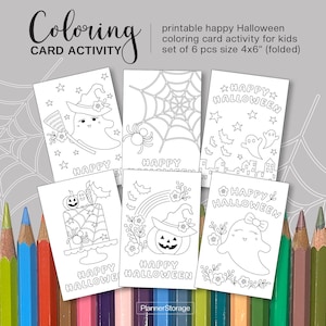 Happy Halloween Printable Coloring Card for Kids Activity I Trick or Treat activity | Set of 6 I 4x 6&quot; (Folded) Instant Digital Download PDF