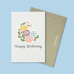 Cute vintage retro botanical pastel daisy flower floral bouquet pdf printable birthday card | flower language card | Instant Download PDF