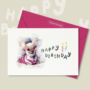 Niedliche Chihuahua Hund singen alles Gute zum Geburtstag Song druckbare Karte, machen eine Wunsch-Karte, Geburtstagskerze | Sofort Download PDF