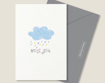 Printable Cloud Miss You Card, Love Card, Think of You Card for Friends, Lover, Family | Instant Digital Download PDF