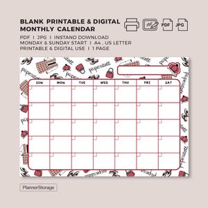 weiß | Blank Kawaii Papierpuppen Tartan kariertes Kleid druckbare & digitale Monatsplaner Planer Template | Notizen | Sofort Download PDF